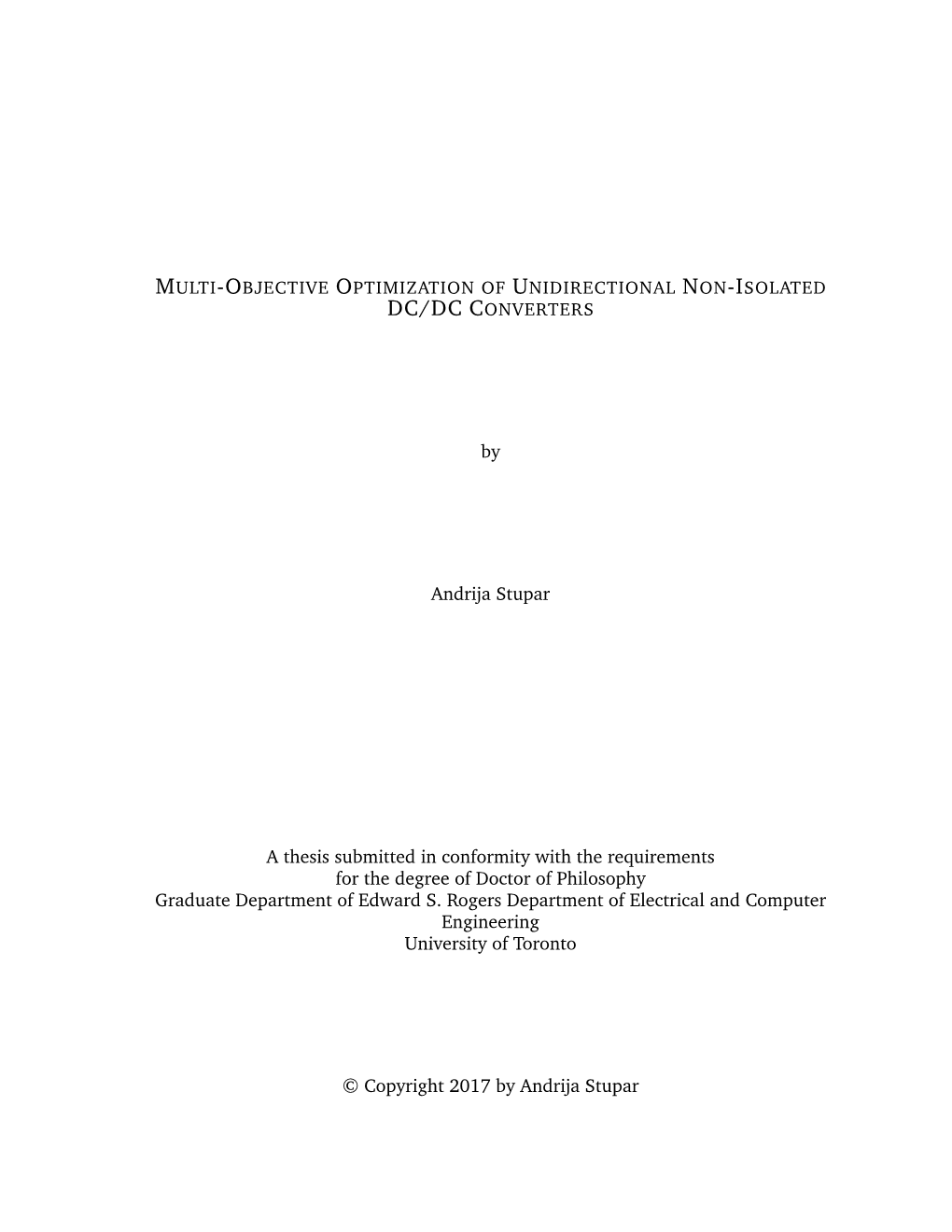 Multi-Objective Optimization of Unidirectional Non-Isolated Dc/Dcconverters