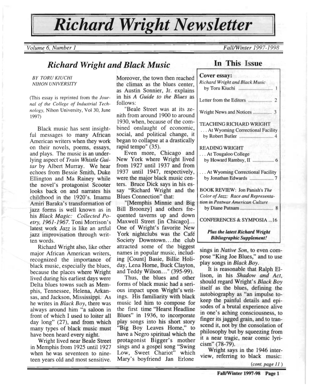 Richard Wright Newsletter II