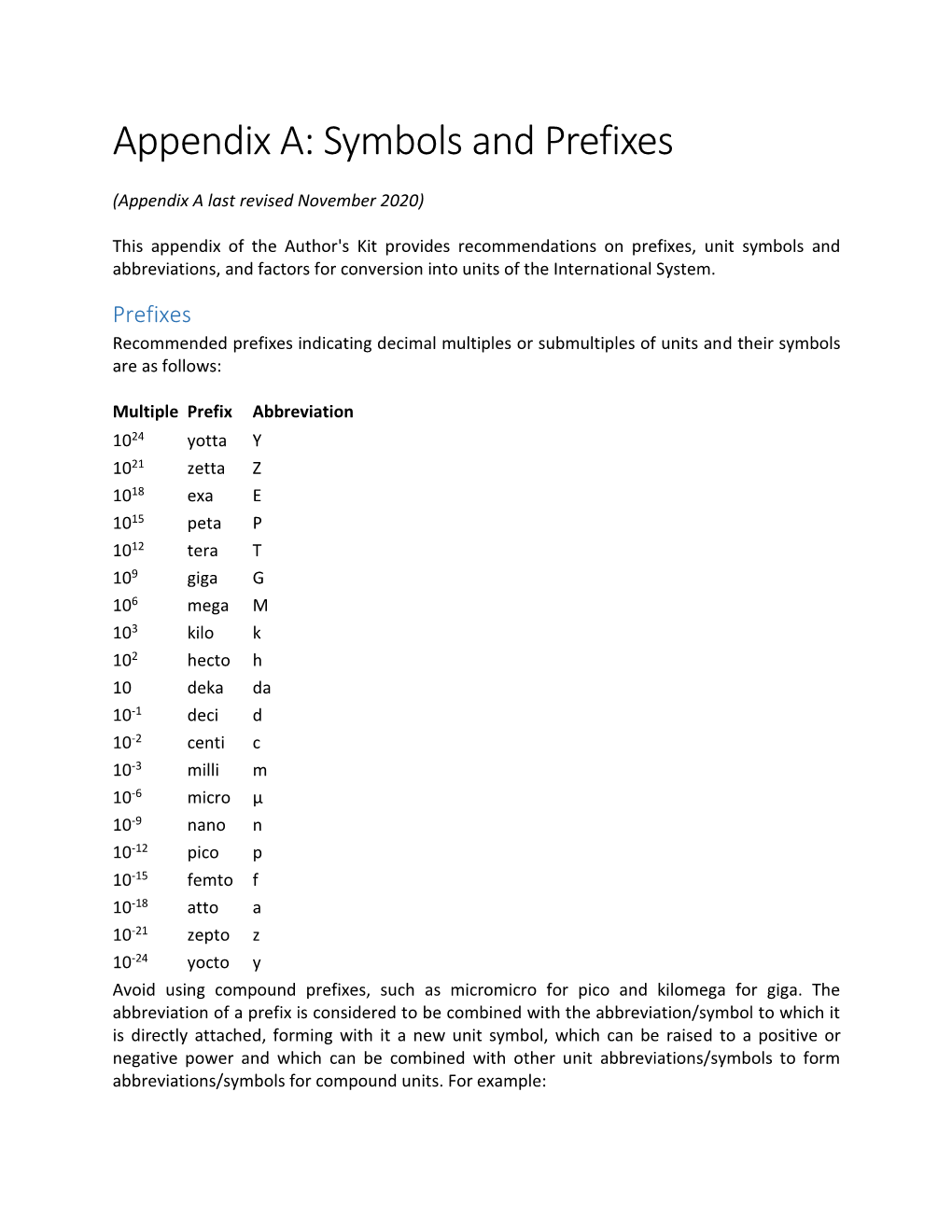 Appendix A: Symbols and Prefixes