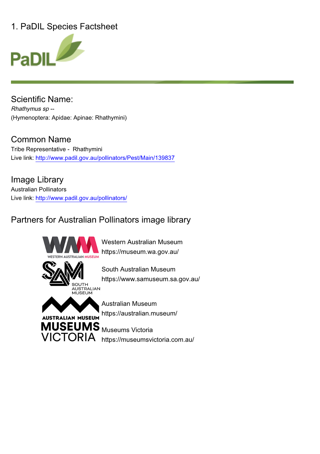 1. Padil Species Factsheet Scientific Name: Common Name Image