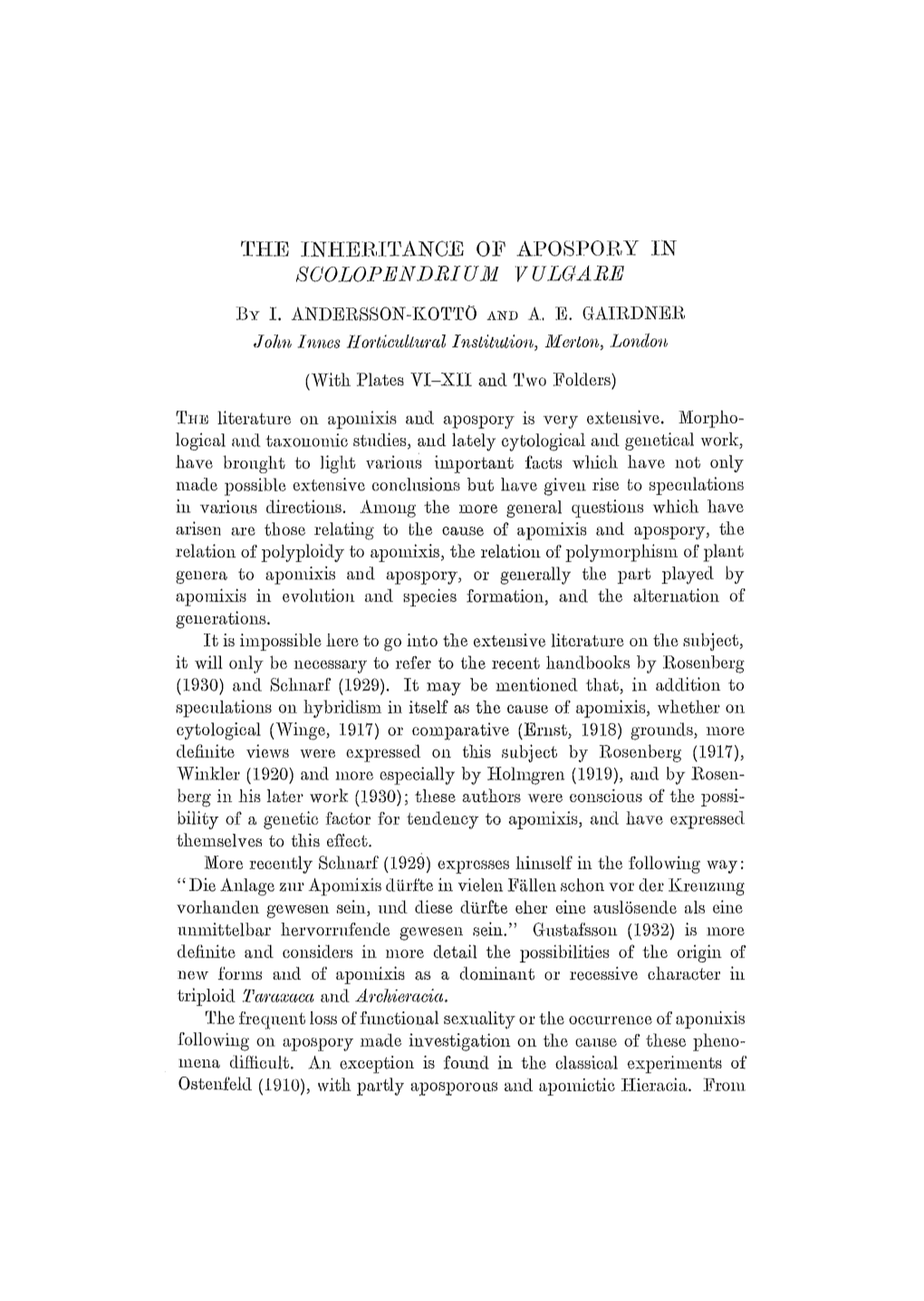 The Inheritance of Apospory in <Emphasis Type=