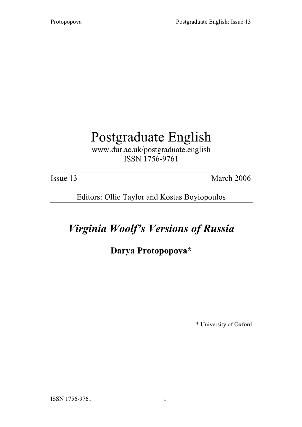 Postgraduate English: Issue 13