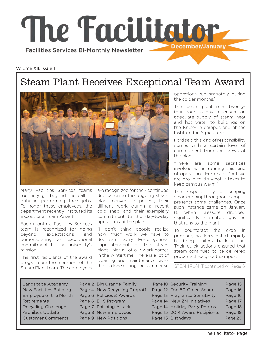 Steam Plant Receives Exceptional Team Award
