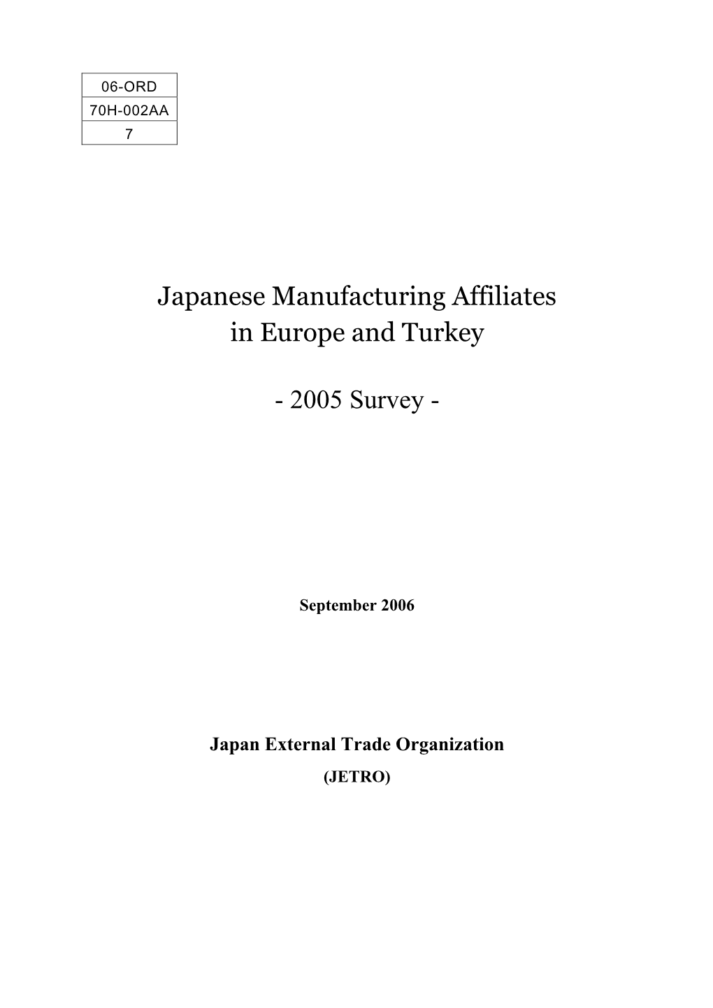 Japanese Manufacturing Affiliates in Europe and Turkey