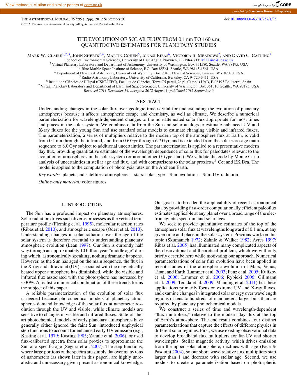 THE EVOLUTION of SOLAR FLUX from 0.1 Nm to 160Μm: QUANTITATIVE ESTIMATES for PLANETARY STUDIES