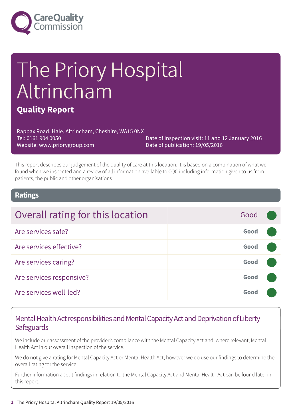 The Priory Hospital Altrincham Newapproachcomprehensive Report