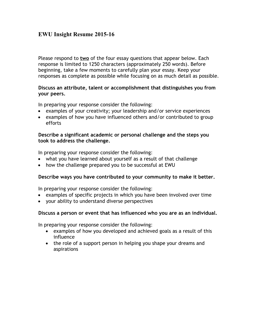 Insight Resume (Written Experiential Assessment)