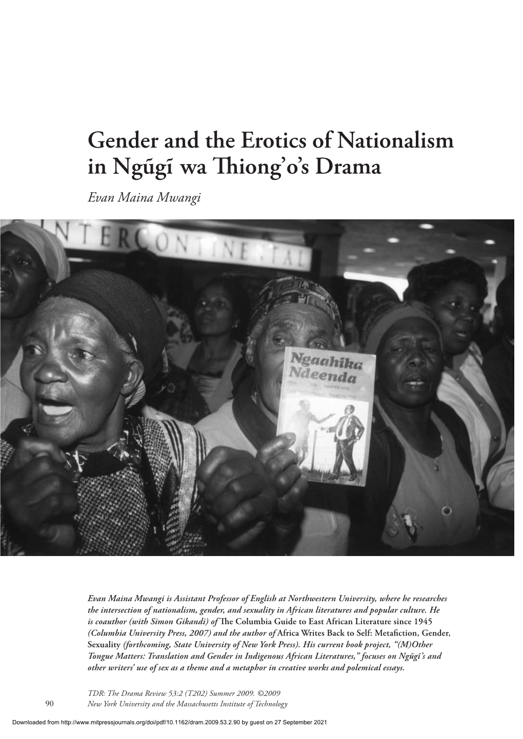 Gender and the Erotics of Nationalism in Ngu˜Gı˜ Wa Thiong'o's Drama