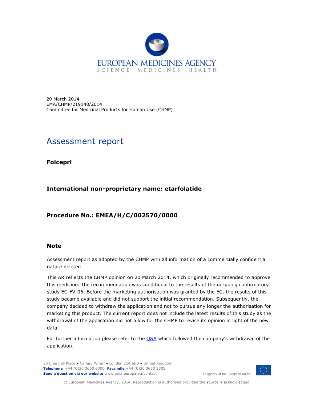 List Item Withdrawal Assessment Report for Folcepri