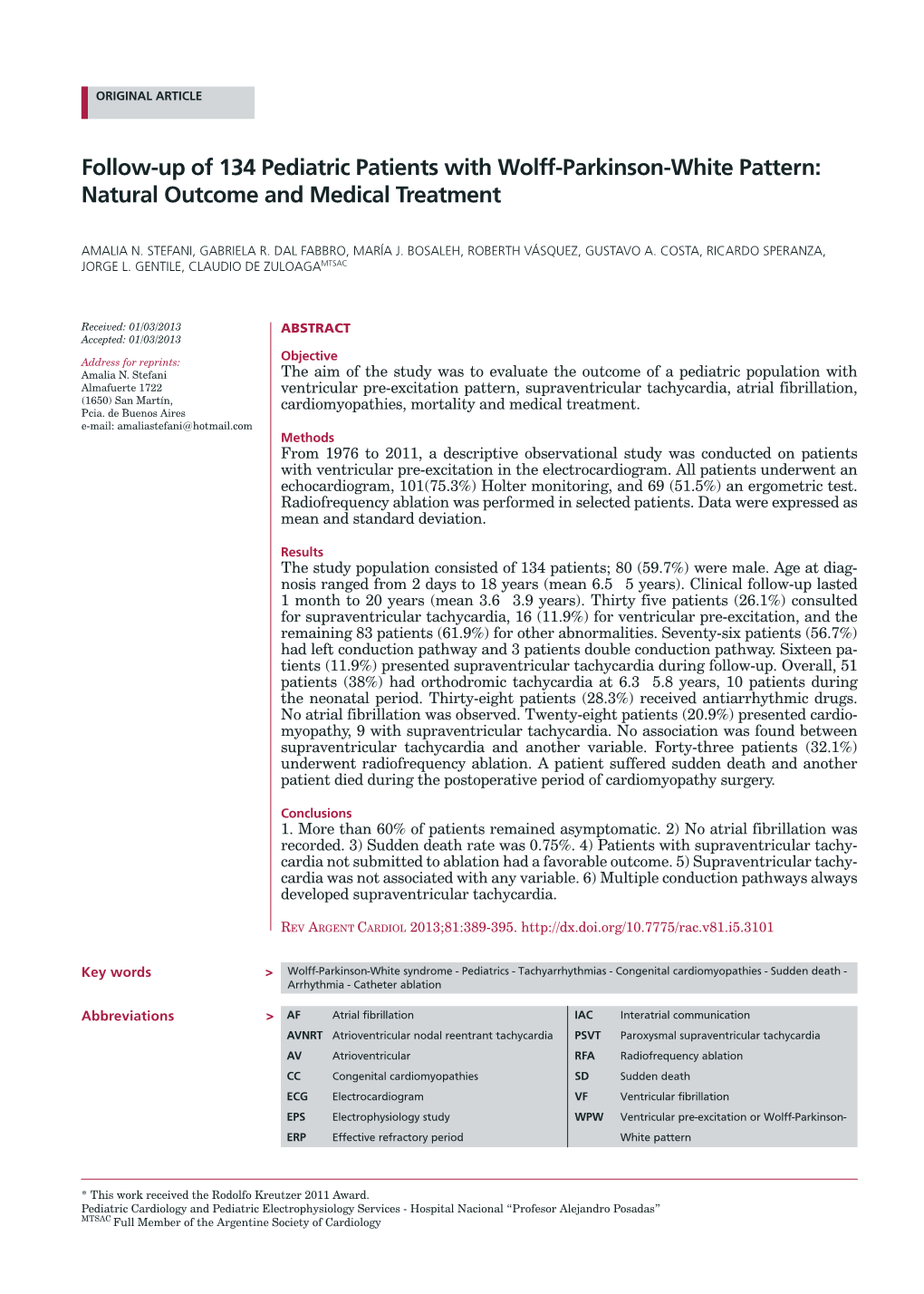 Follow-Up of 134 Pediatric Patients with Wolff-Parkinson-White Pattern: Natural Outcome and Medical Treatment