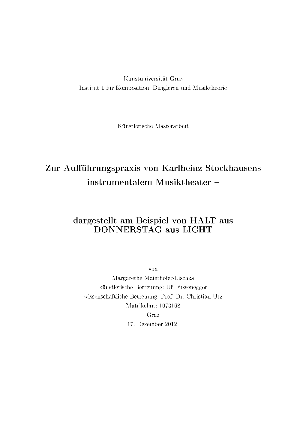 Zur Au Ührungspraxis Von Karlheinz Stockhausens Instrumentalem