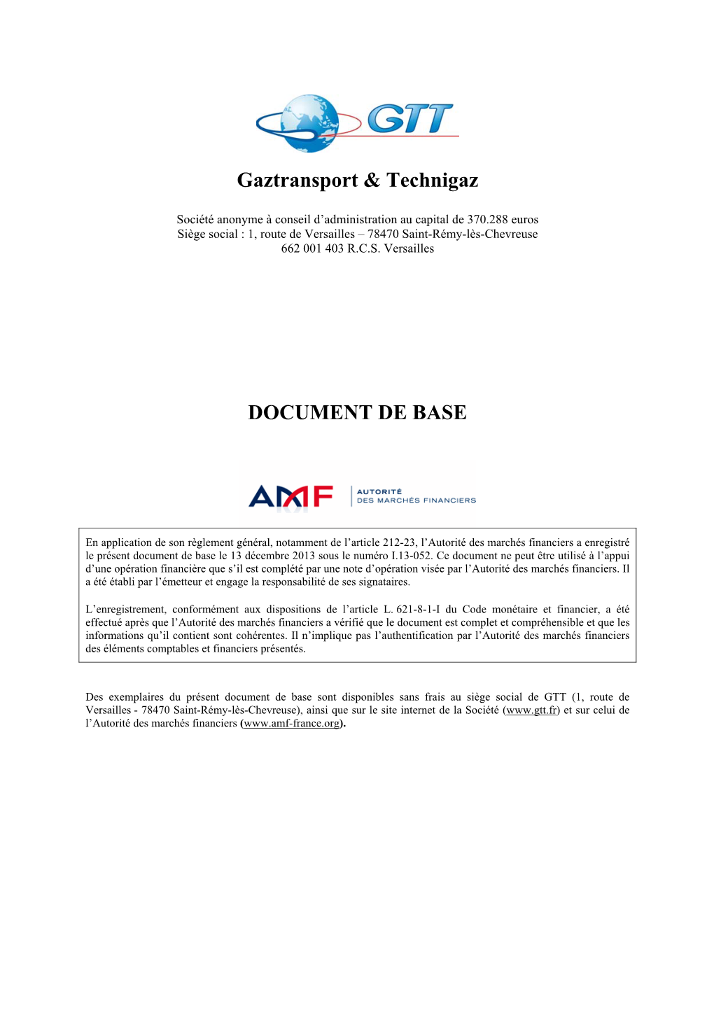 Gaztransport & Technigaz DOCUMENT DE BASE