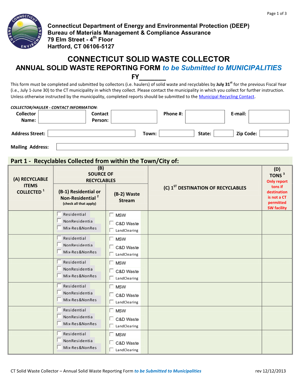 CTDEEP Annual Municipal Collector Report Form