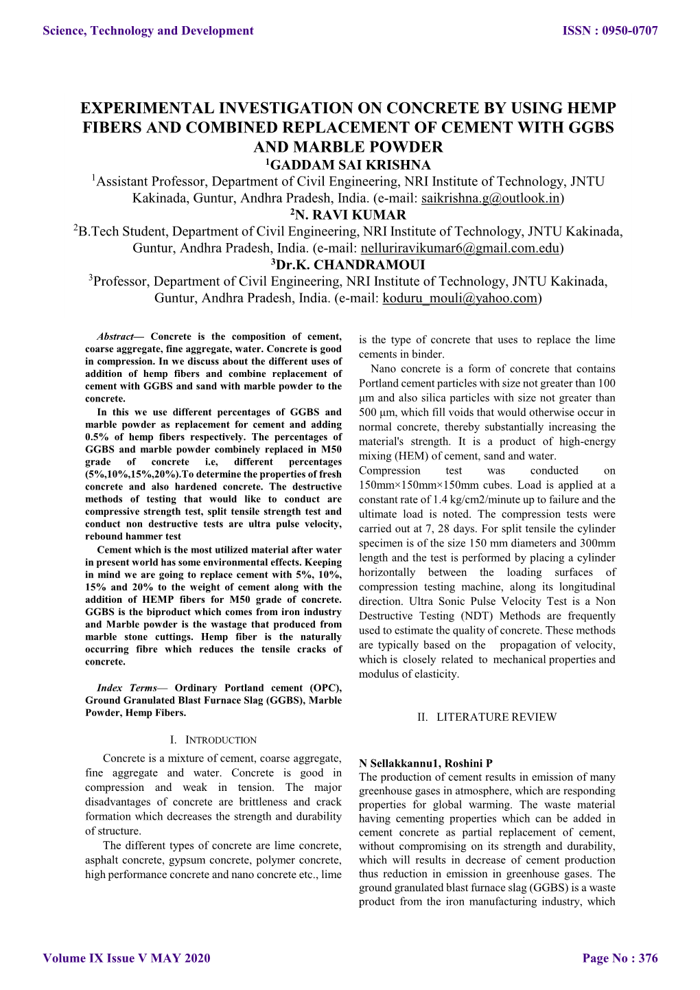 Experimental Investigation on Concrete by Using Hemp Fibers and Combined Replacement of Cement with Ggbs