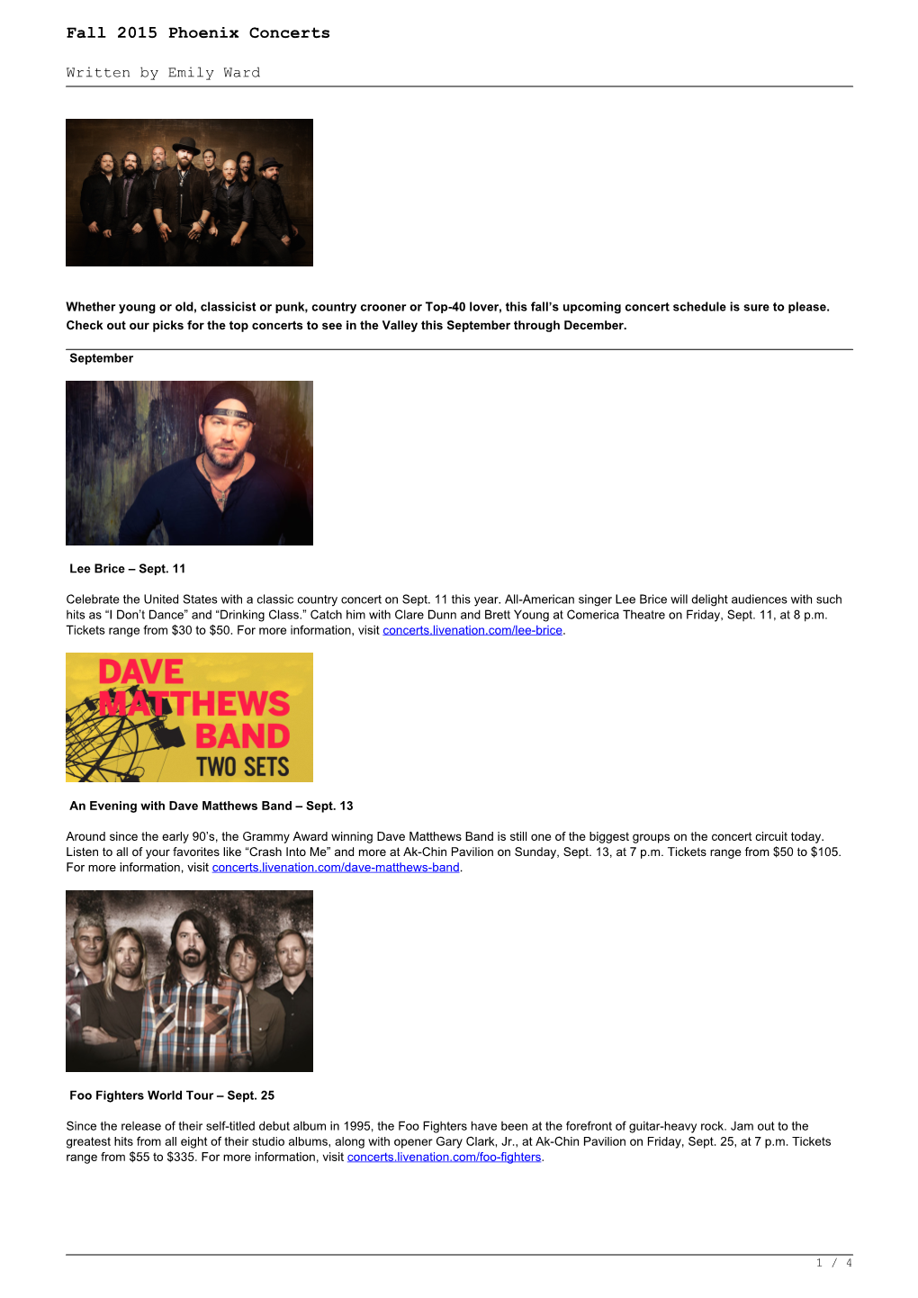 Fall 2015 Phoenix Concerts