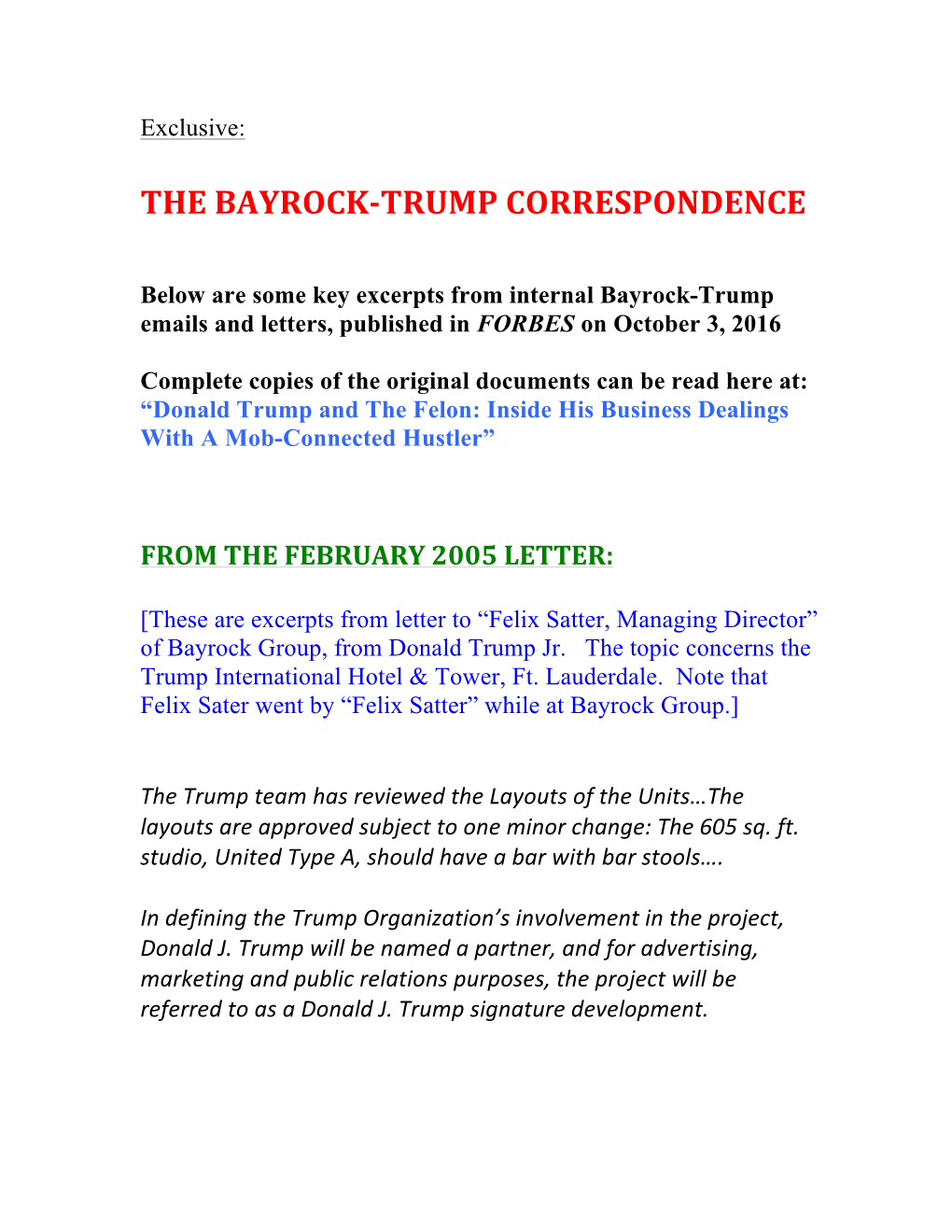 The Bayrock-Trump Correspondence