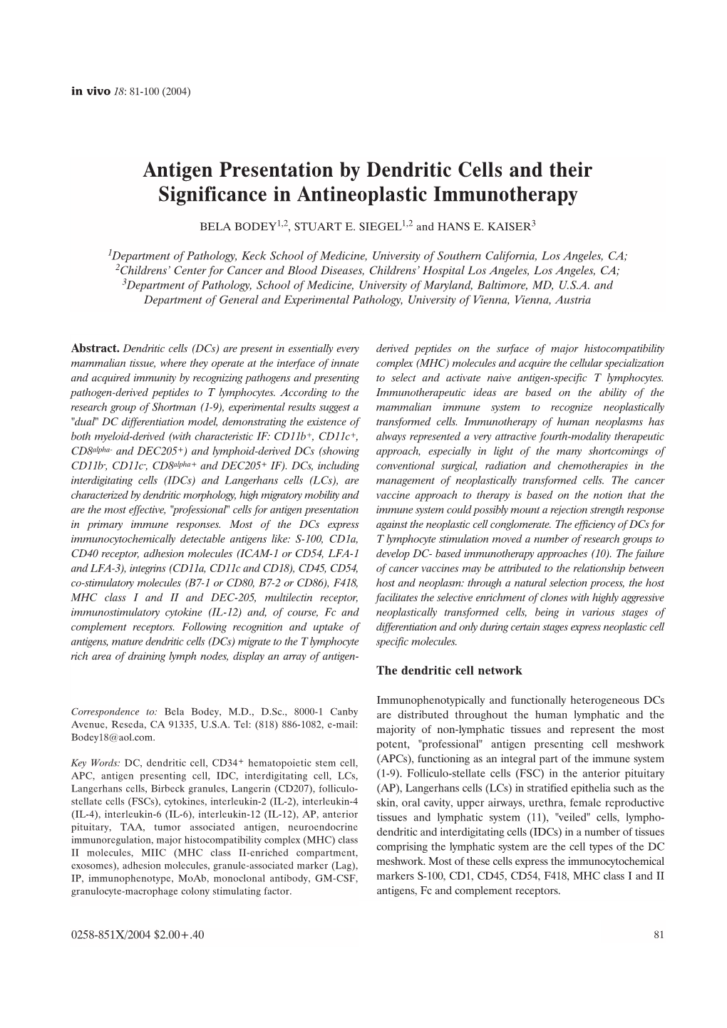 Antigen Presentation by Dendritic Cells and Their Significance in Antineoplastic Immunotherapy