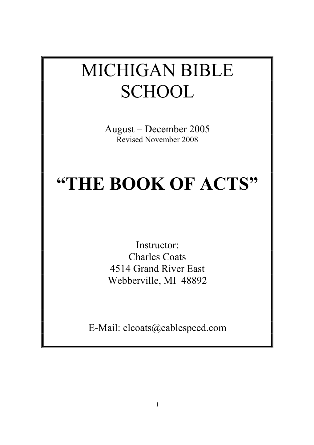 Michigan Bible School “The