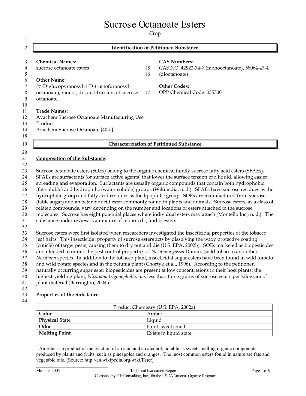 Sucrose Octanoate Esters Crop 1 2 Identification of Petitioned Substance