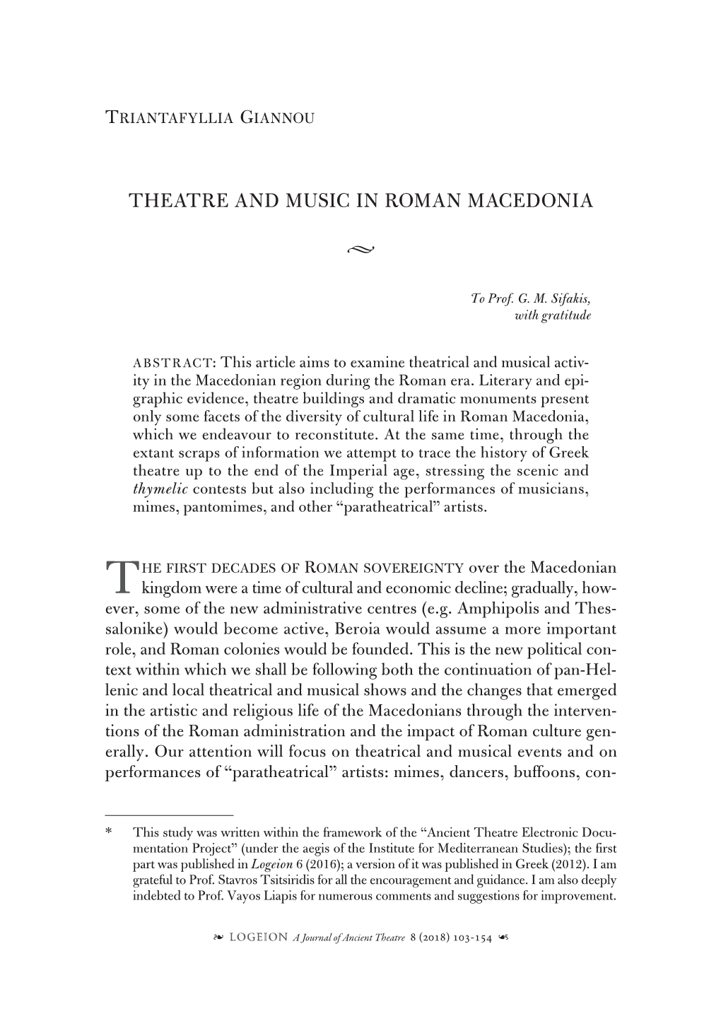 Theatre and Music in Roman Macedonia