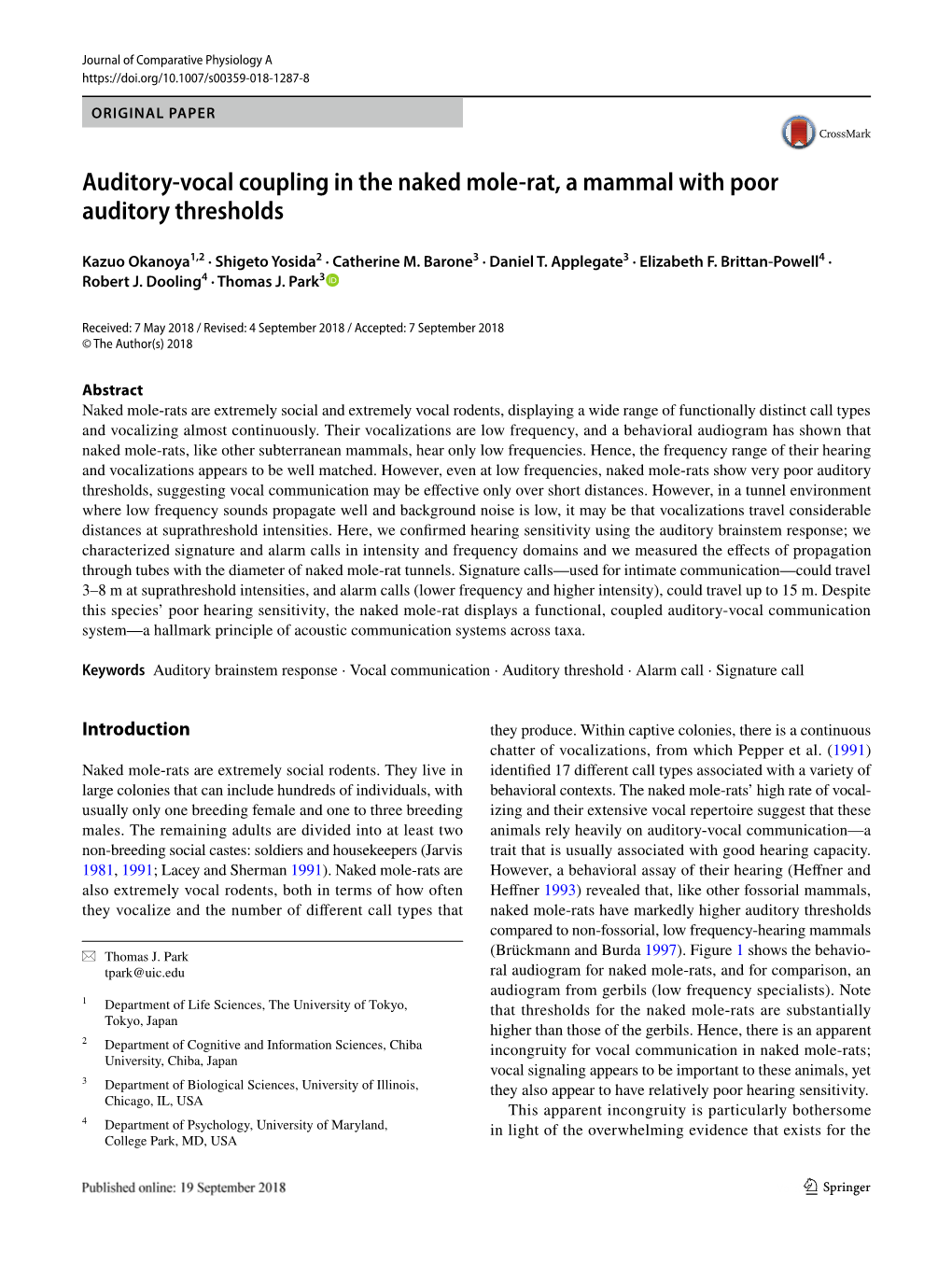 Auditory-Vocal Coupling in the Naked Mole-Rat, a Mammal with Poor Auditory Thresholds