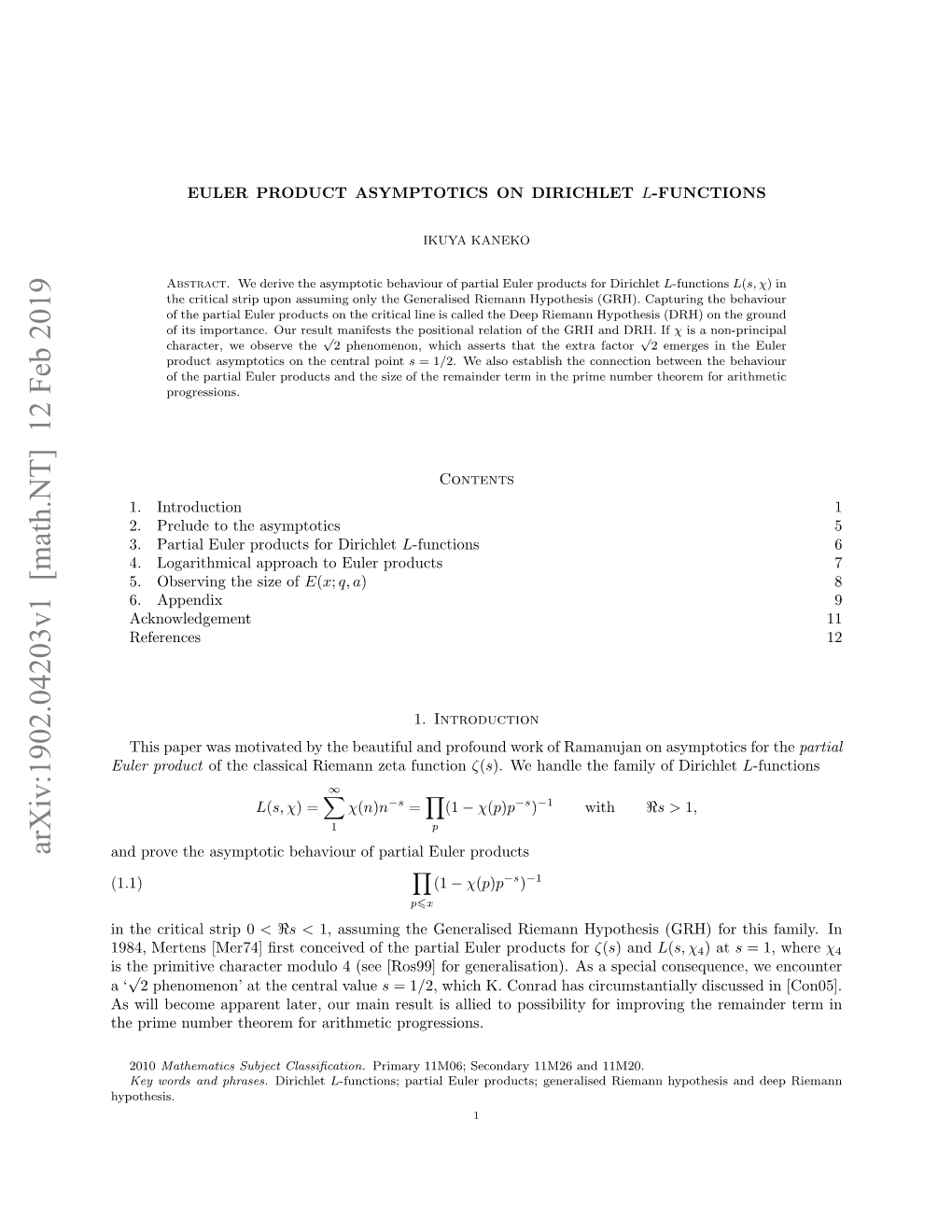 Euler Product Asymptotics on Dirichlet L-Functions 3