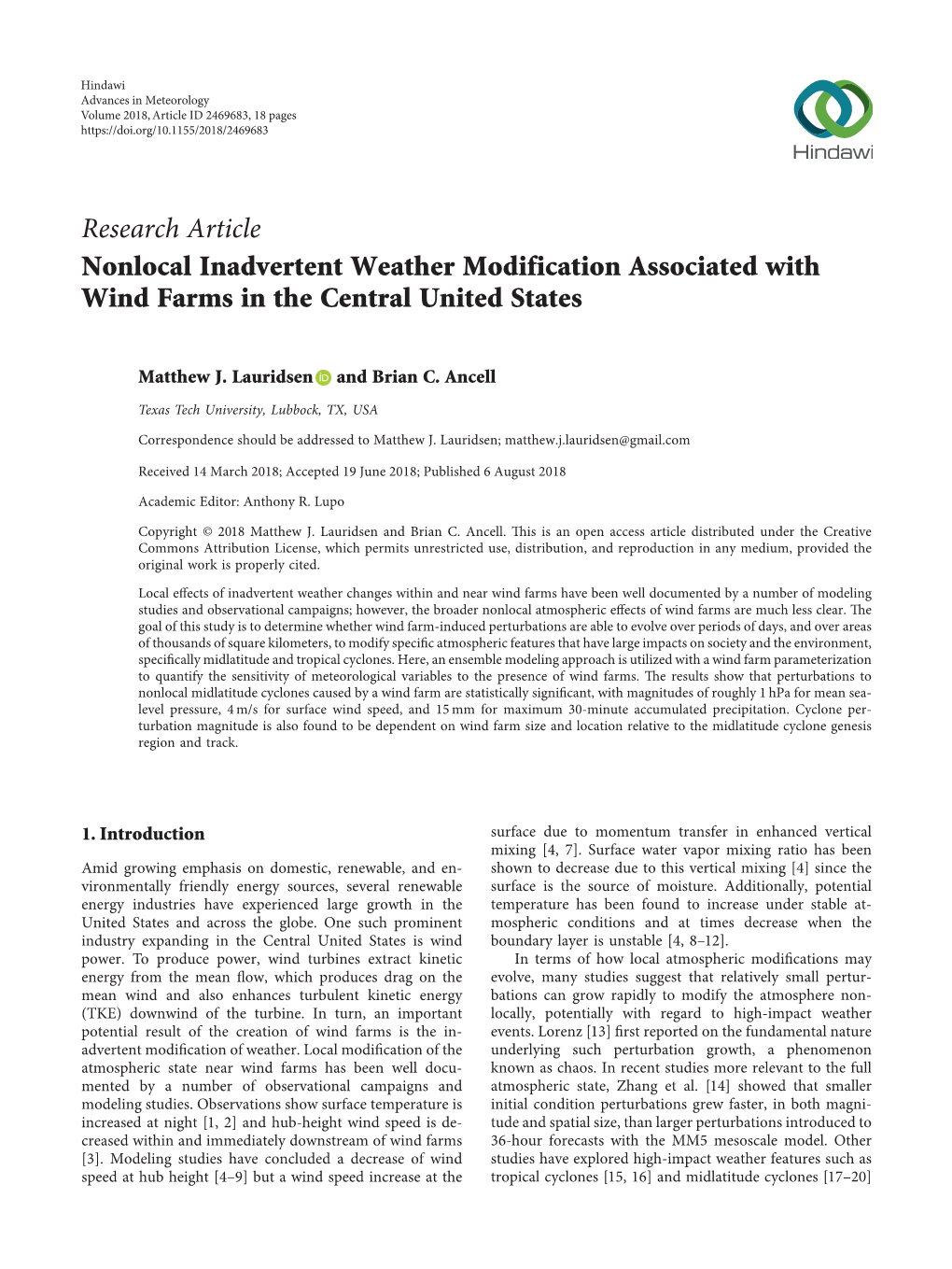 Nonlocal Inadvertent Weather Modification Associated with Wind Farms in the Central United States