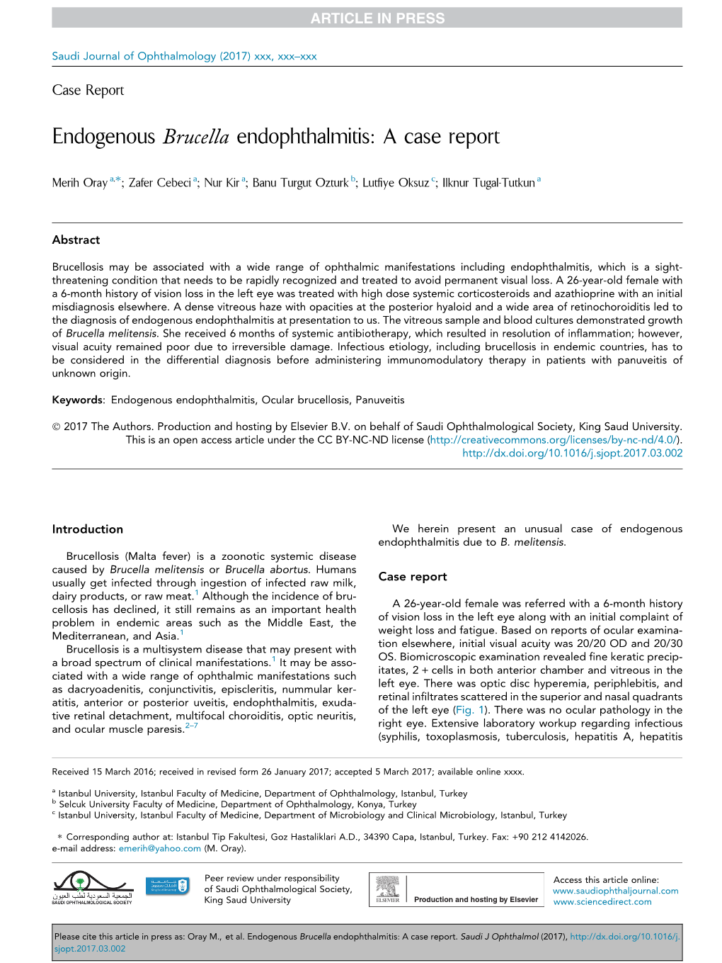 Endogenous Brucella Endophthalmitis: a Case Report