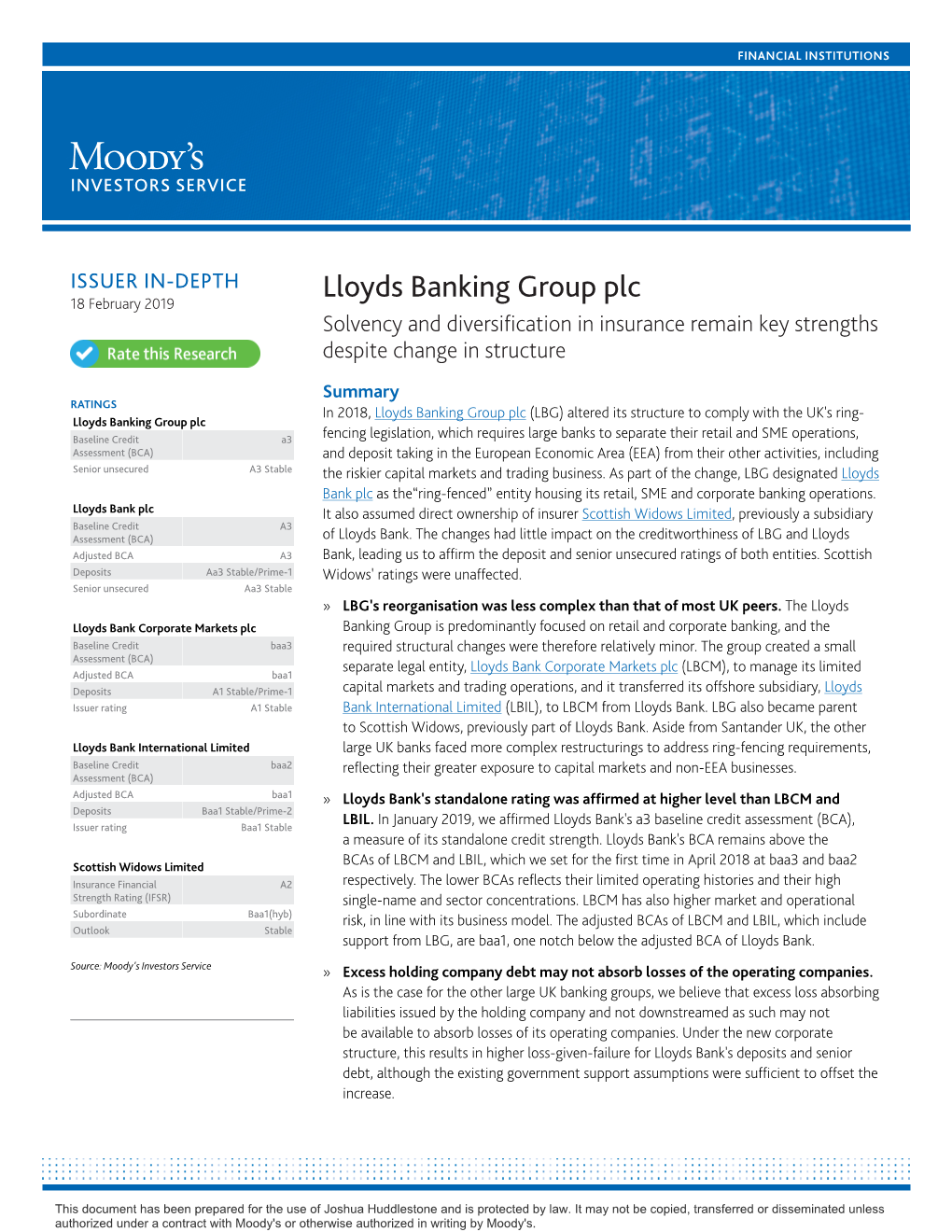 18 February 2019 Solvency and Diversification in Insurance Remain Key Strengths Despite Change in Structure