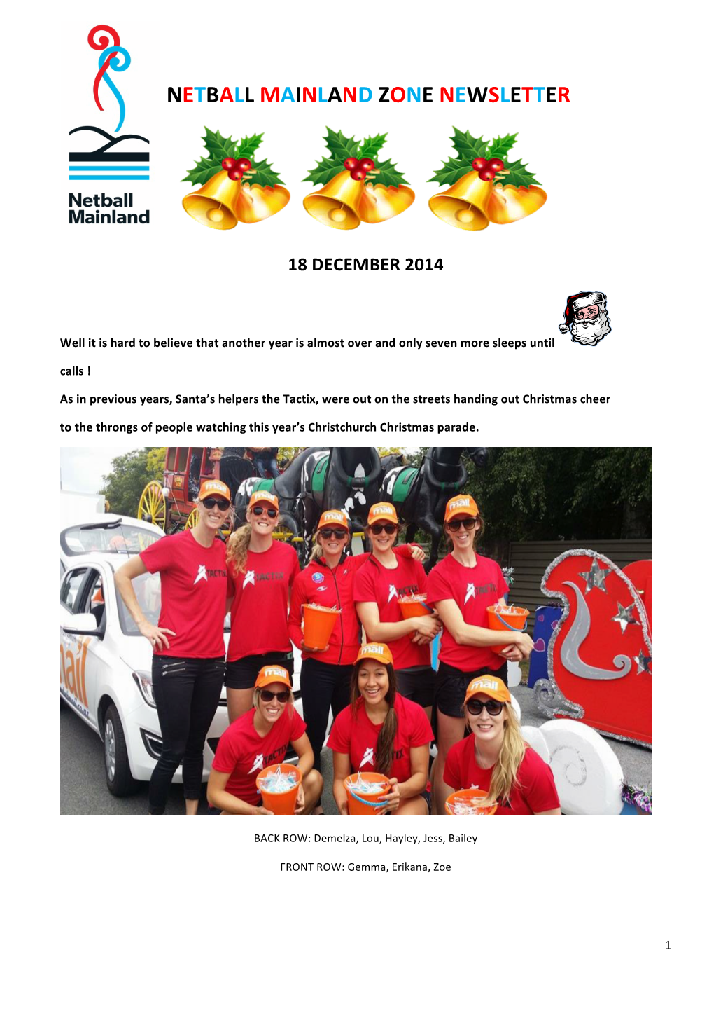 Netball Mainland Zone Newsletter December 2014[3]