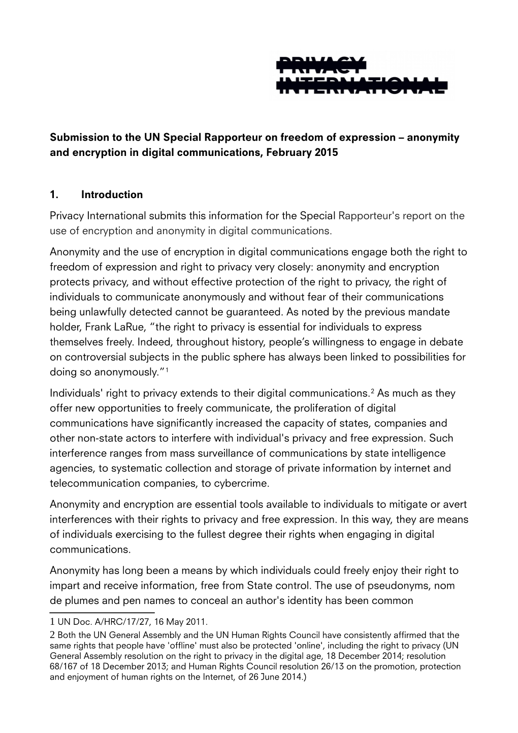 Anonymity and Encryption in Digital Communications, February 2015