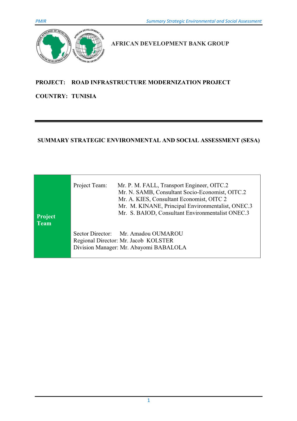 Tunisia Summary Strategic Environmental and Social