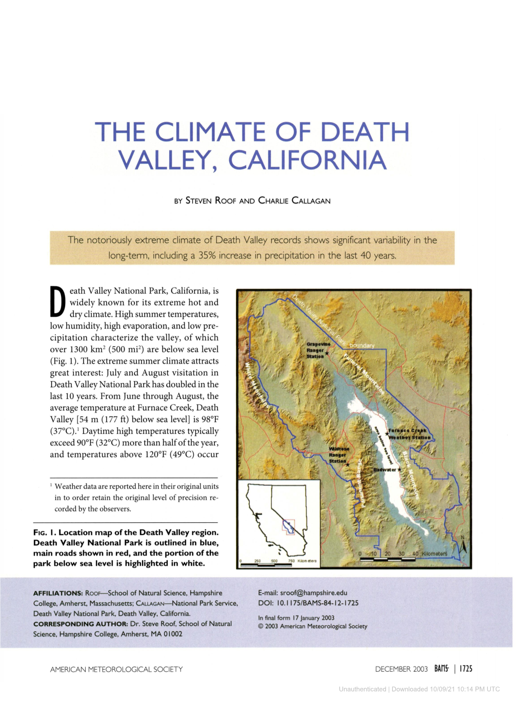 The Climate of Death Valley, California