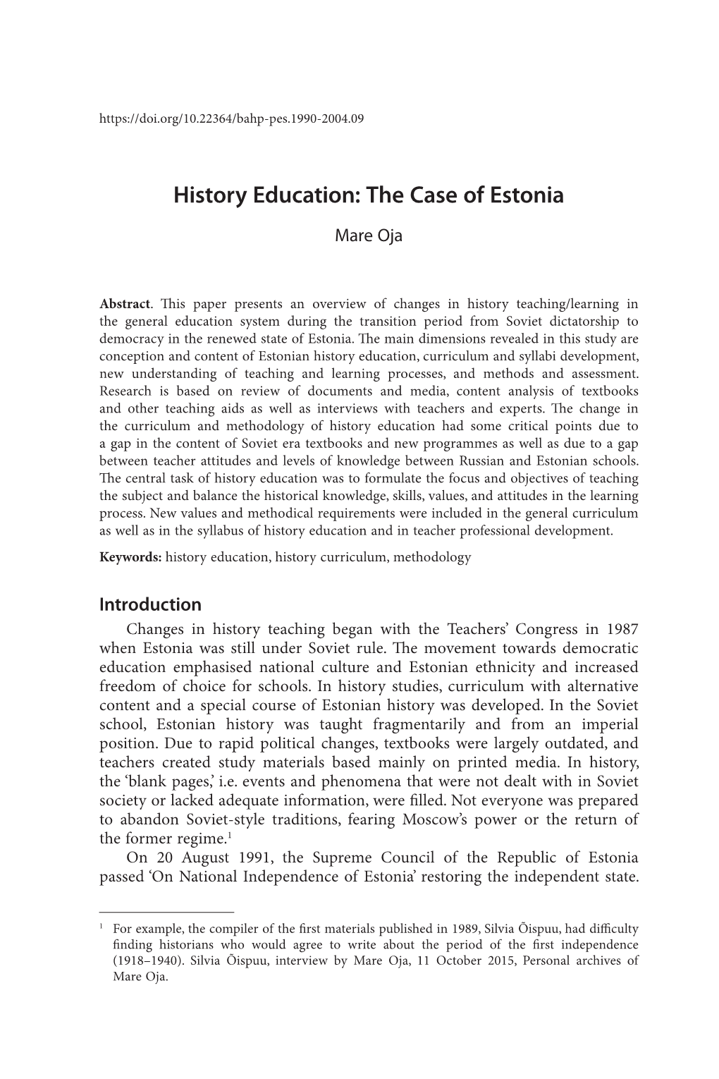 History Education: the Case of Estonia