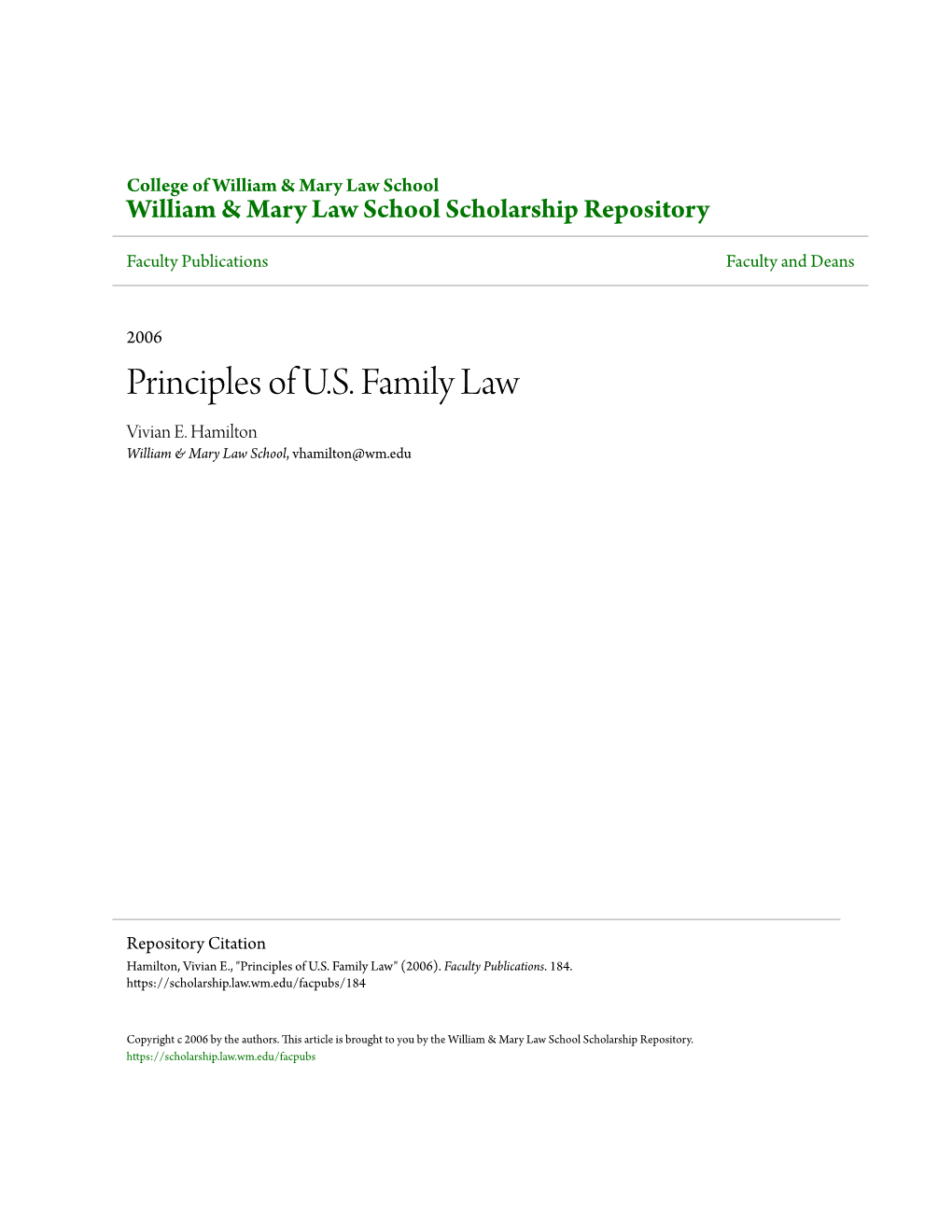 Principles of U.S. Family Law Vivian E