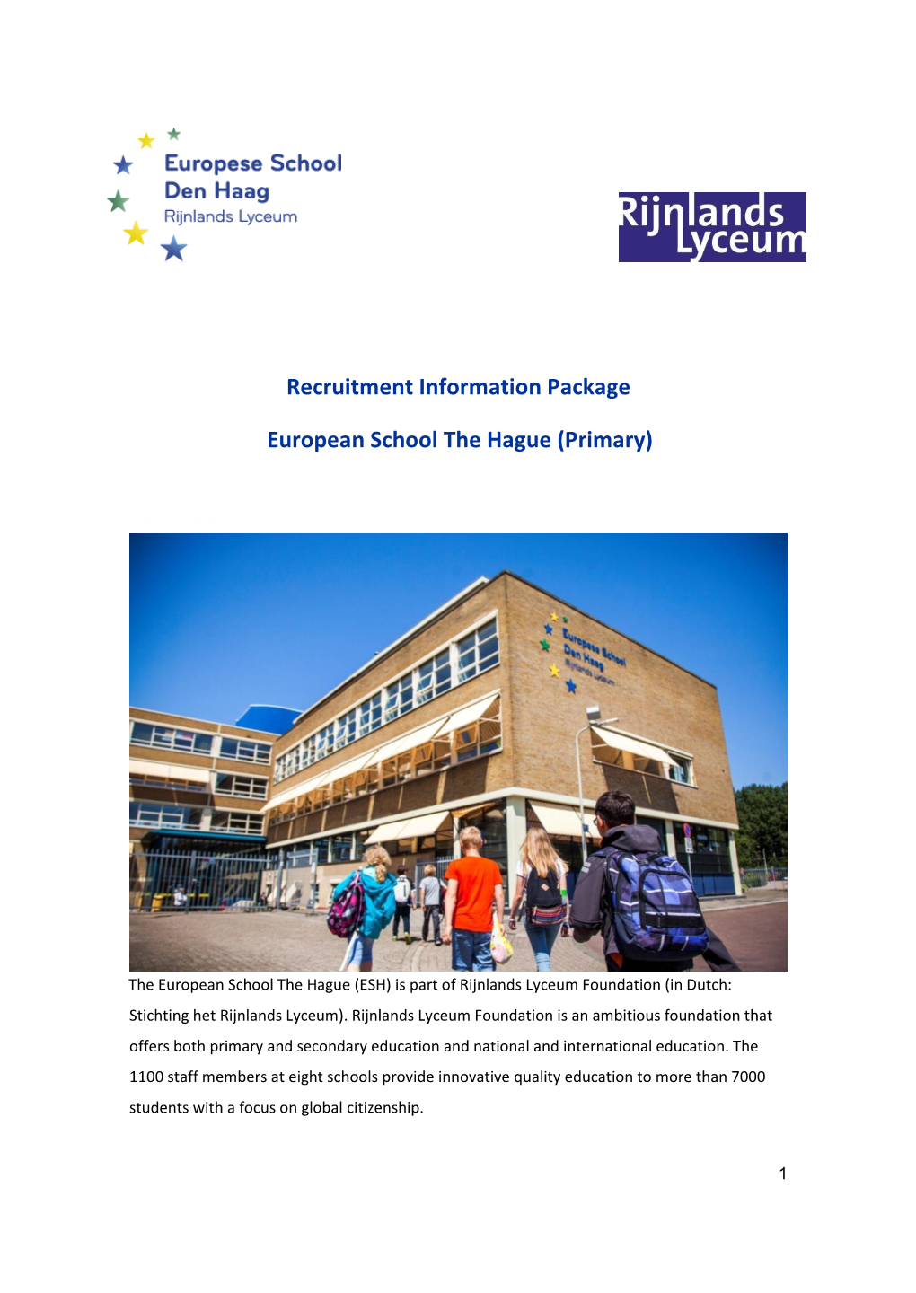 Recruitment Information Package European School the Hague