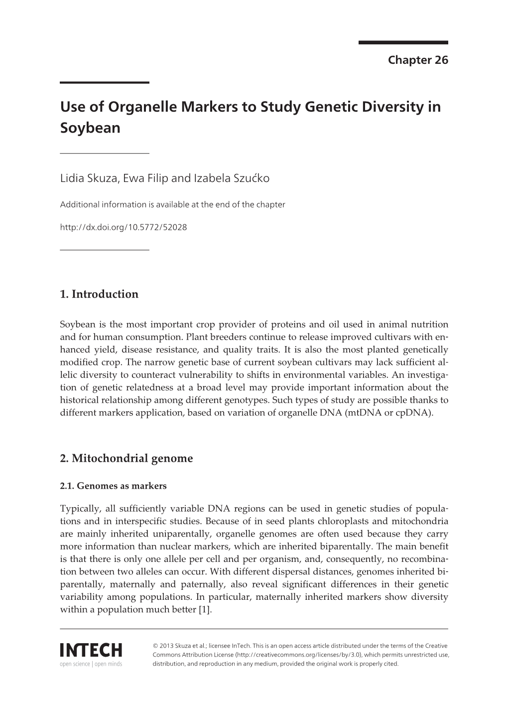 Use of Organelle Markers to Study Genetic Diversity in Soybean