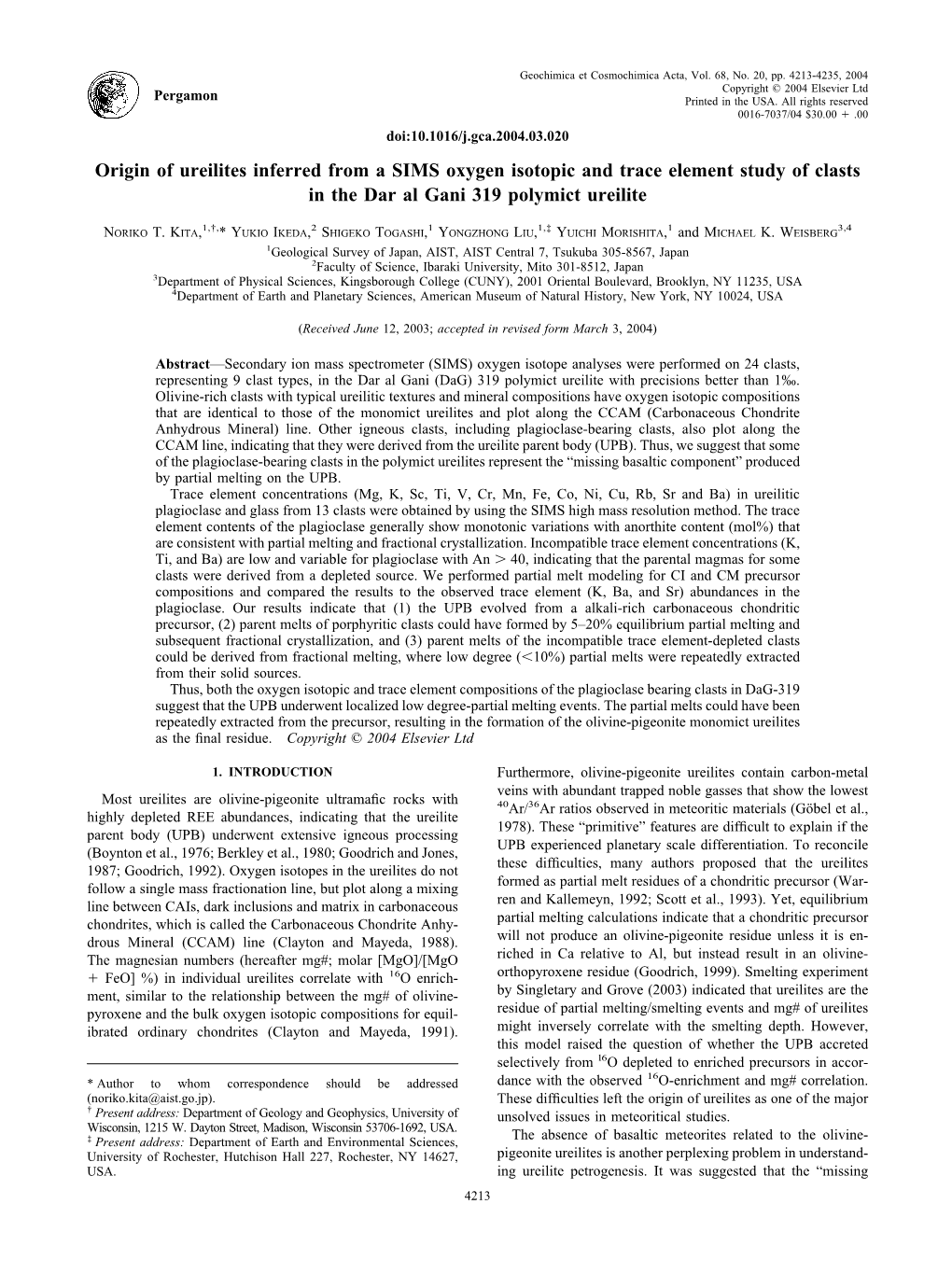 Origin of Ureilites Inferred from a SIMS Oxygen Isotopic and Trace Element Study of Clasts in the Dar Al Gani 319 Polymict Ureilite