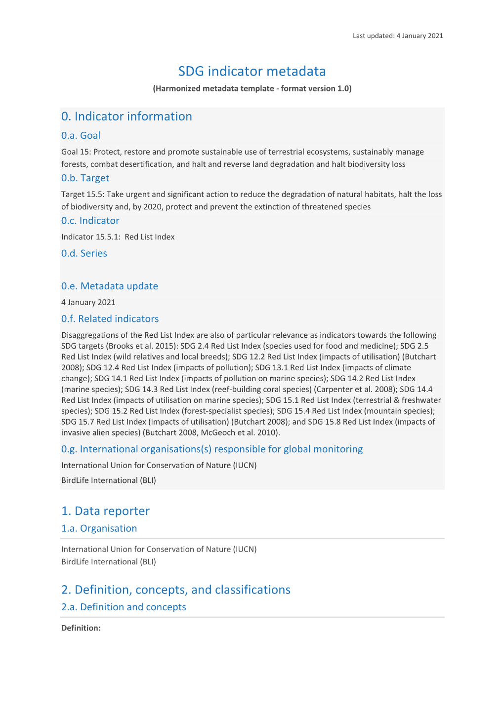 SDG Indicator Metadata (Harmonized Metadata Template - Format Version 1.0)