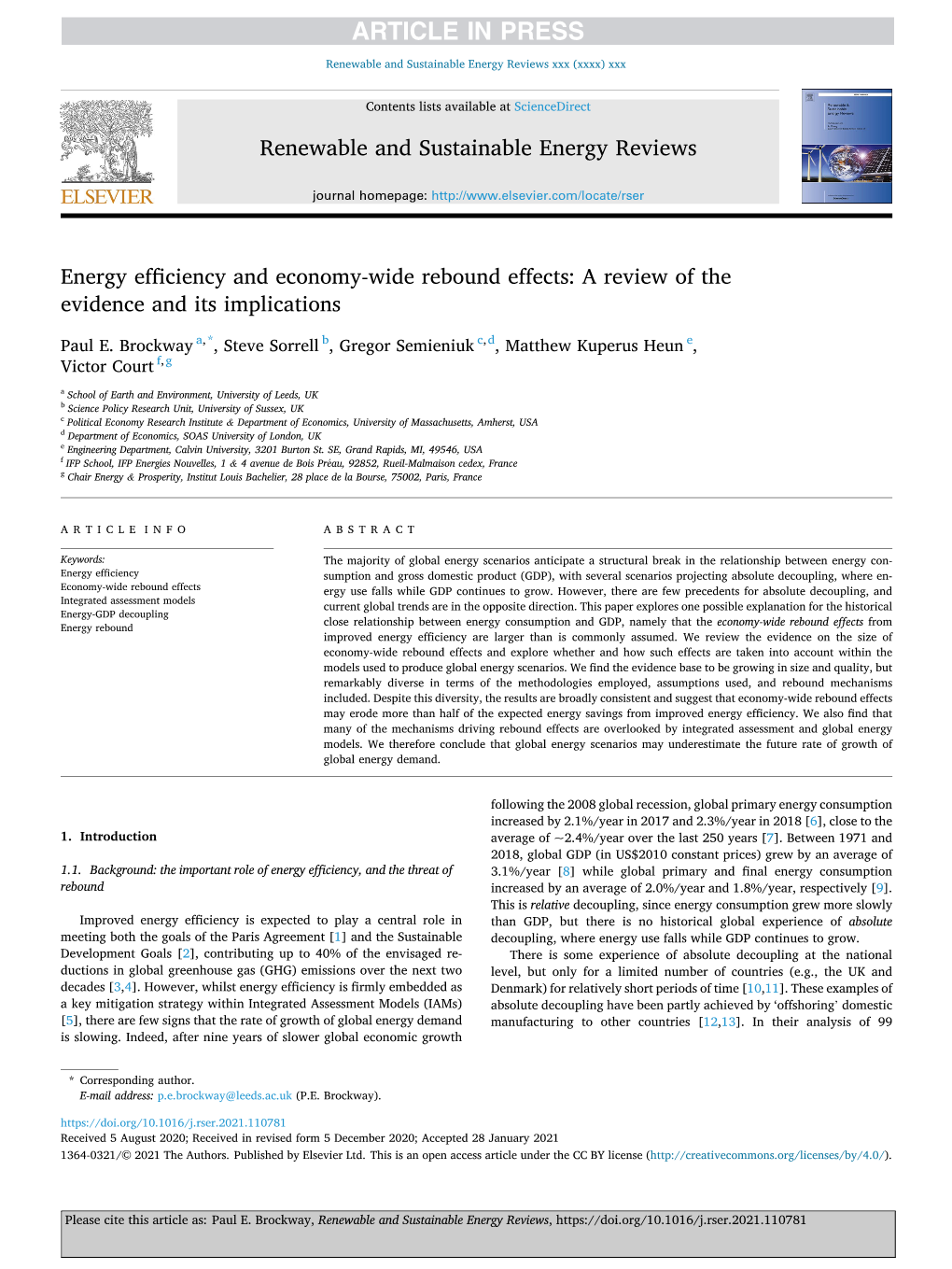 Energy Efficiency and Economy-Wide Rebound Effects: a Review of the Evidence and Its Implications