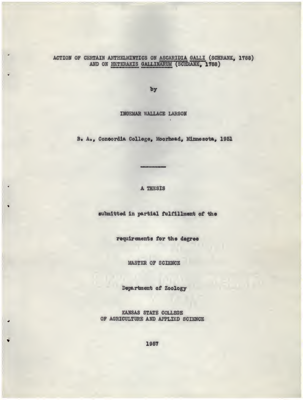 Action of Certain Anthelmintics on Ascaridia Galli (Schrank, 1788) and on Heterakis Gallinarum (Schrank, 1788)