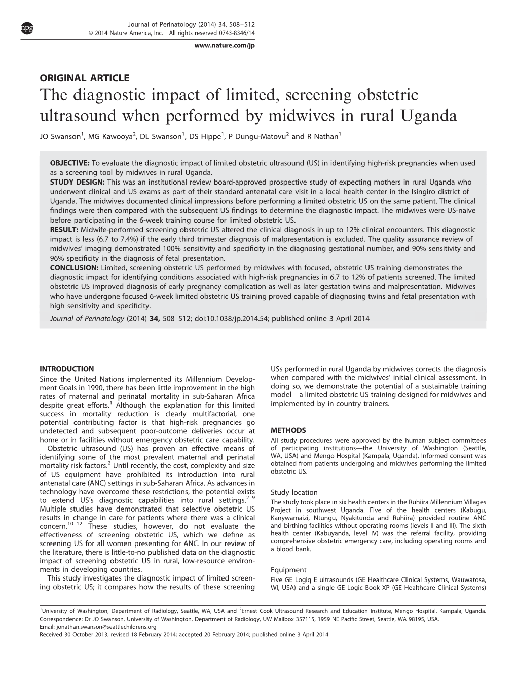 The Diagnostic Impact of Limited, Screening Obstetric Ultrasound When Performed by Midwives in Rural Uganda