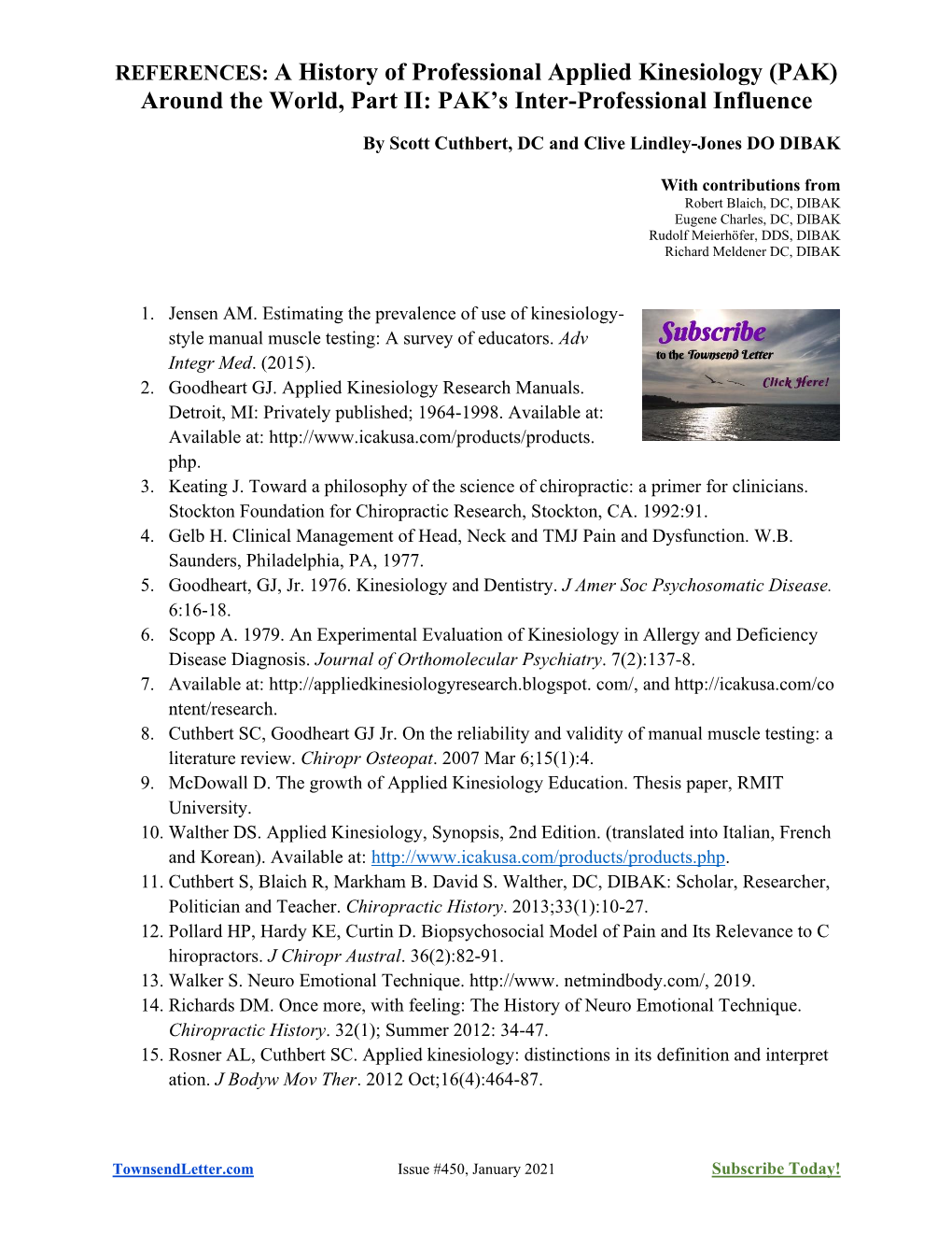 REFERENCES: a History of Professional Applied Kinesiology (PAK) Around the World, Part II: PAK’S Inter-Professional Influence