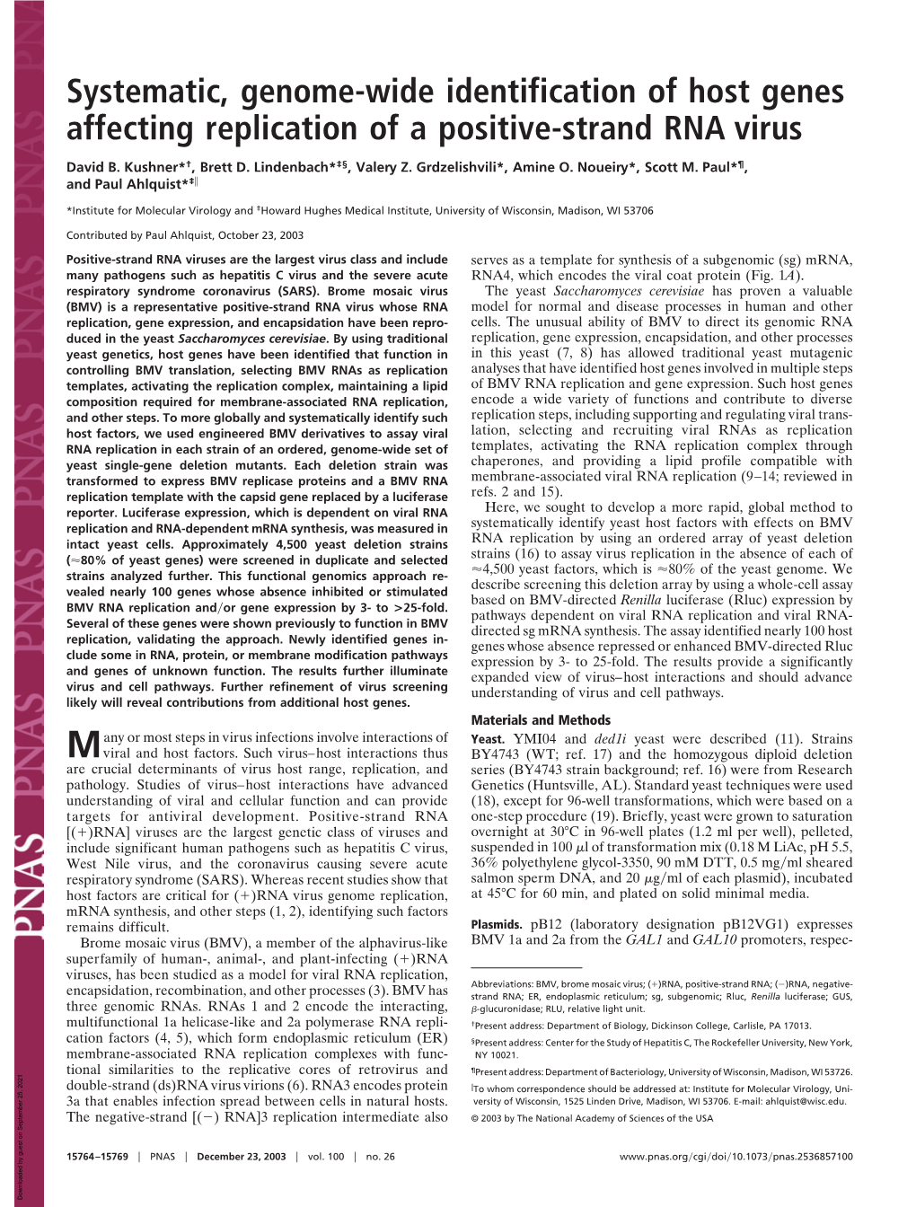 Systematic, Genome-Wide Identification of Host Genes Affecting Replication of a Positive-Strand RNA Virus