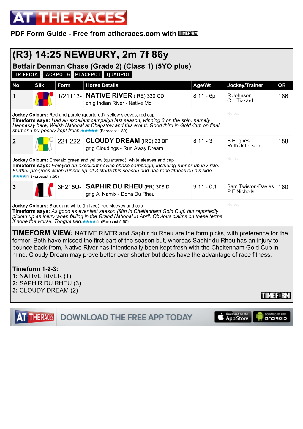 R3) 14:25 NEWBURY, 2M 7F 86Y Betfair Denman Chase (Grade 2) (Class 1) (5YO Plus