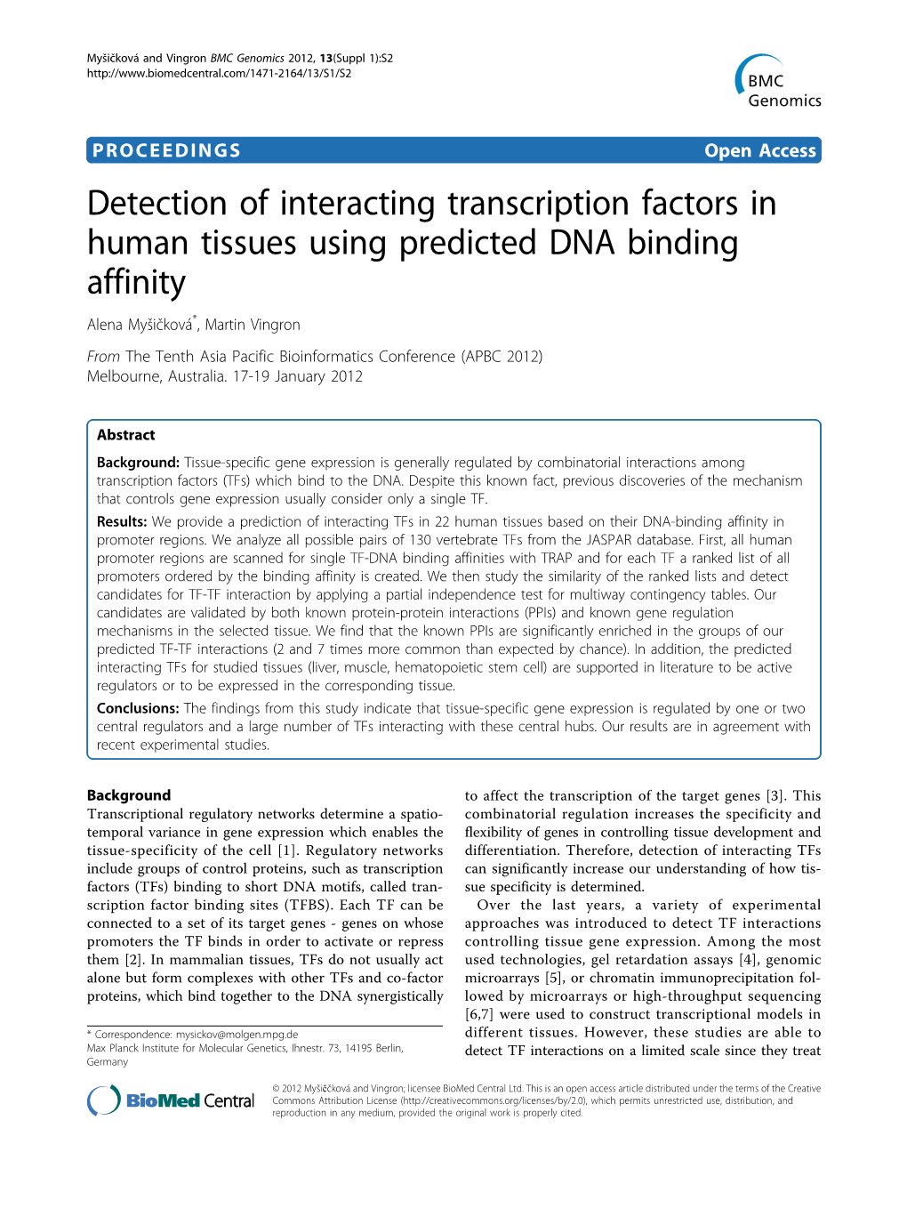 Detection of Interacting Transcription Factors in Human Tissues Using