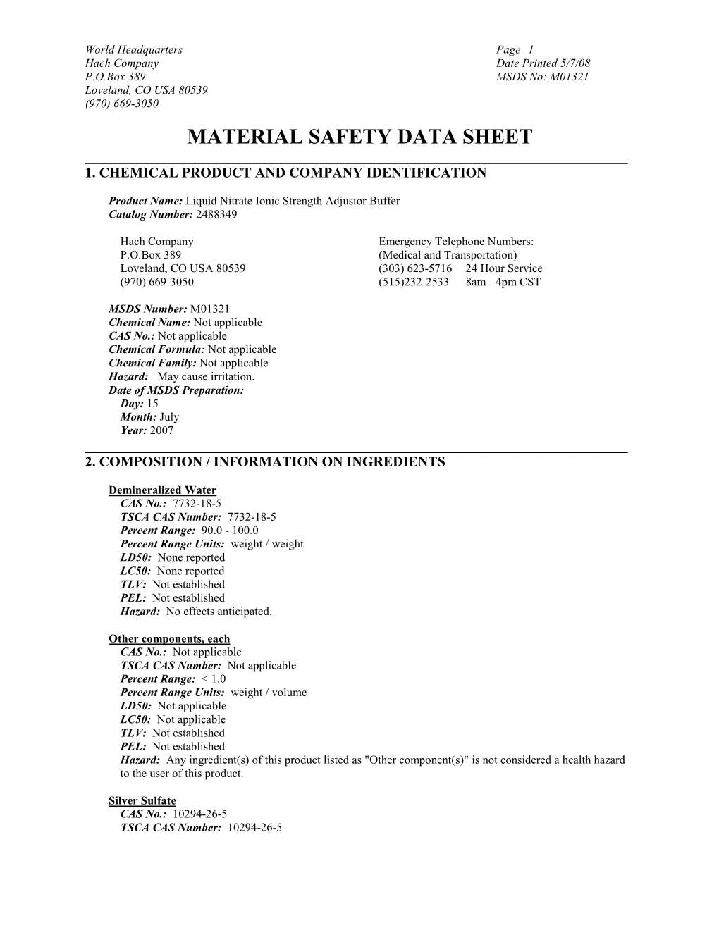 Material Safety Data Sheet ______1