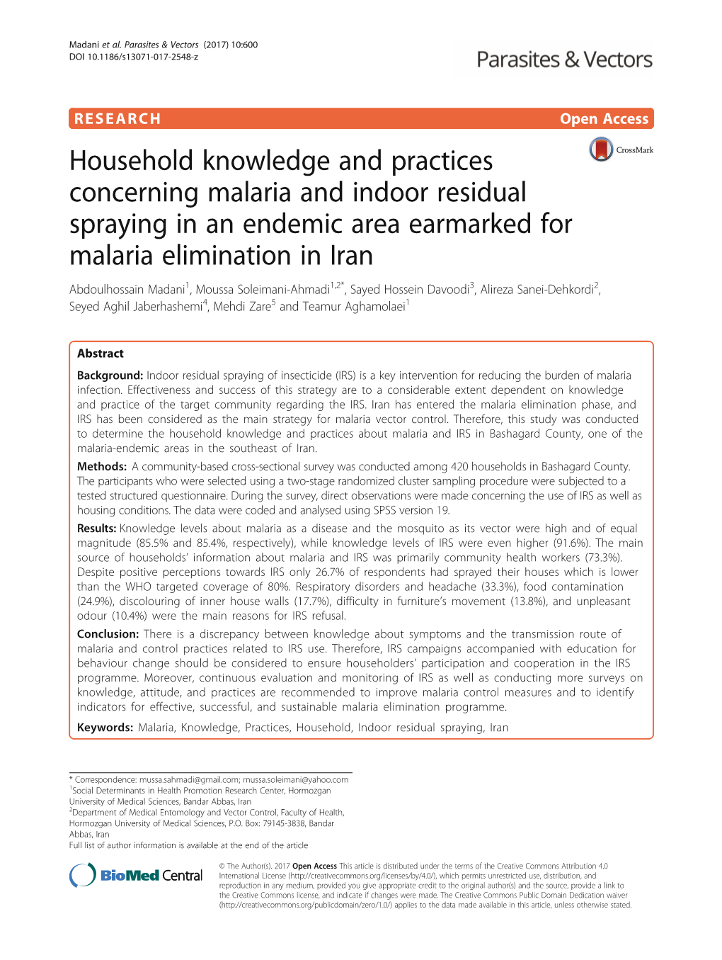 Household Knowledge and Practices Concerning Malaria and Indoor