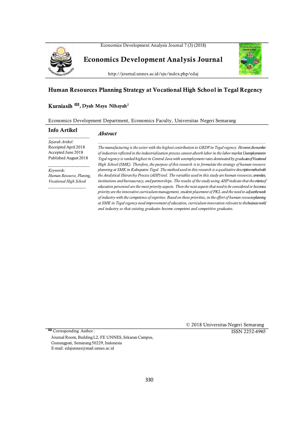 Economics Development Analysis Journal 7 (3) (2018)