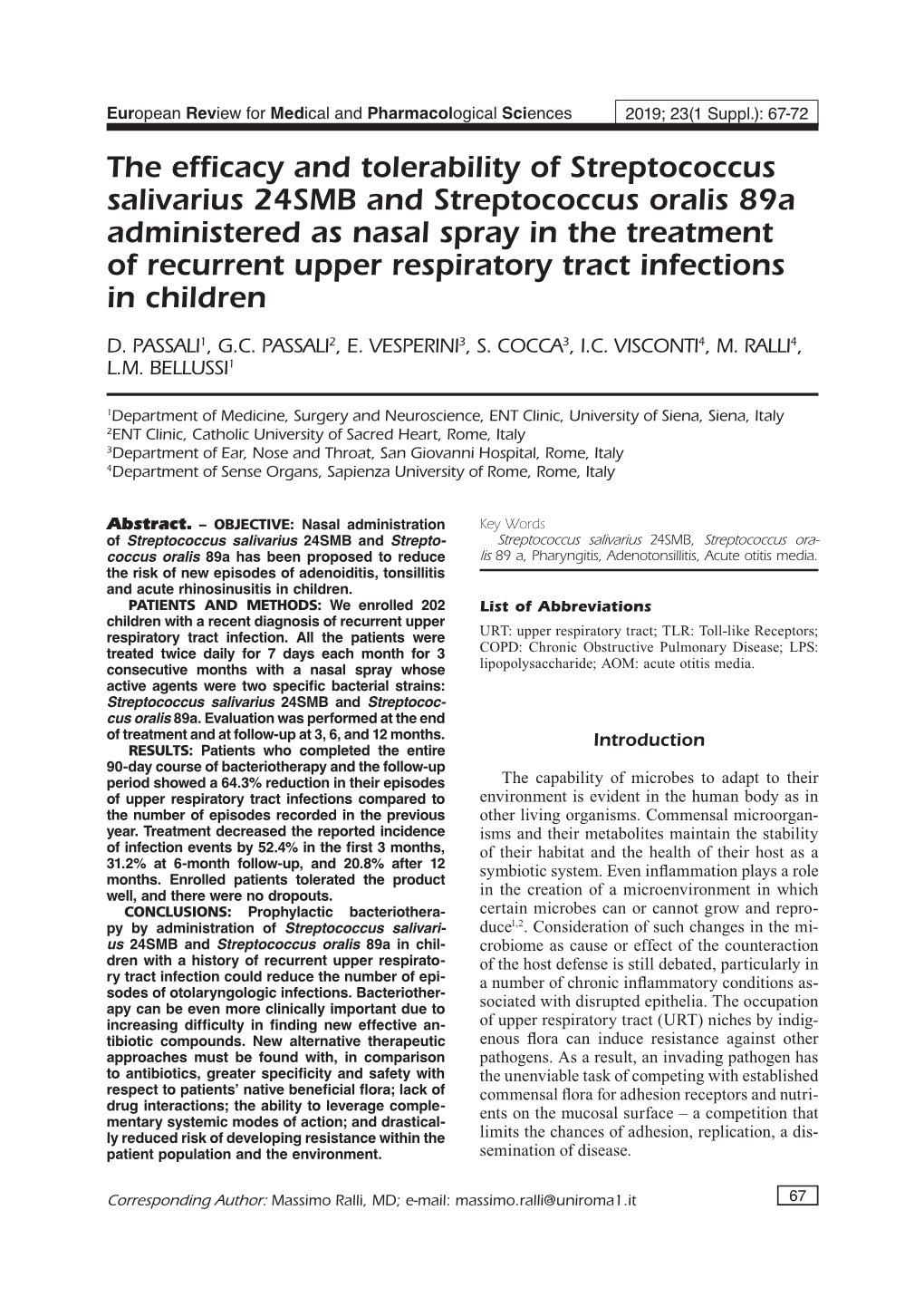 The Efficacy and Tolerability of Streptococcus Salivarius 24SMB